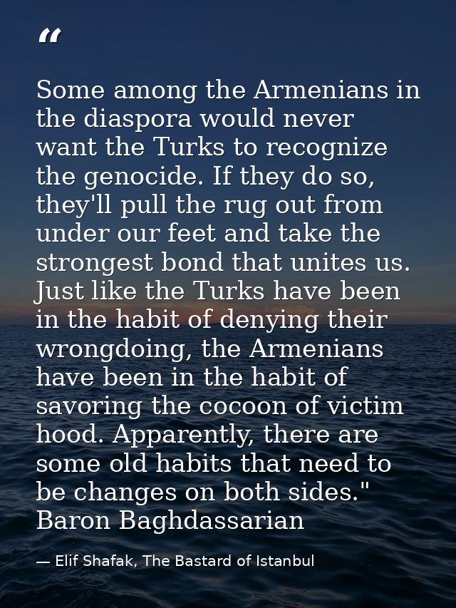 Some among the Armenians in the diaspora would never want the Turks to recognize the genocide. If they do so, they'll pu — Elif Shafak, The Bastard of Istanbul