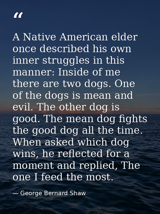 A Native American elder once described his own inner struggles in this manner: Inside of me there are two dogs. One of t — George Bernard Shaw