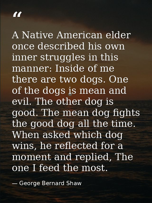 A Native American elder once described his own inner struggles in this manner: Inside of me there are two dogs. One of t — George Bernard Shaw