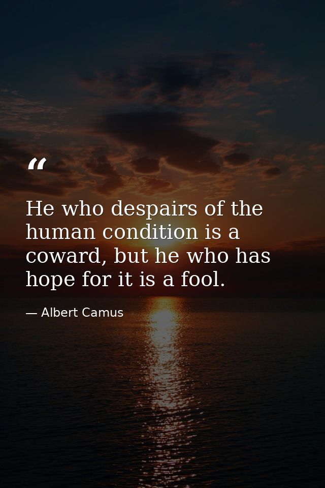 He who despairs of the human condition is a coward, but he who has hope for it is a fool. — Albert Camus