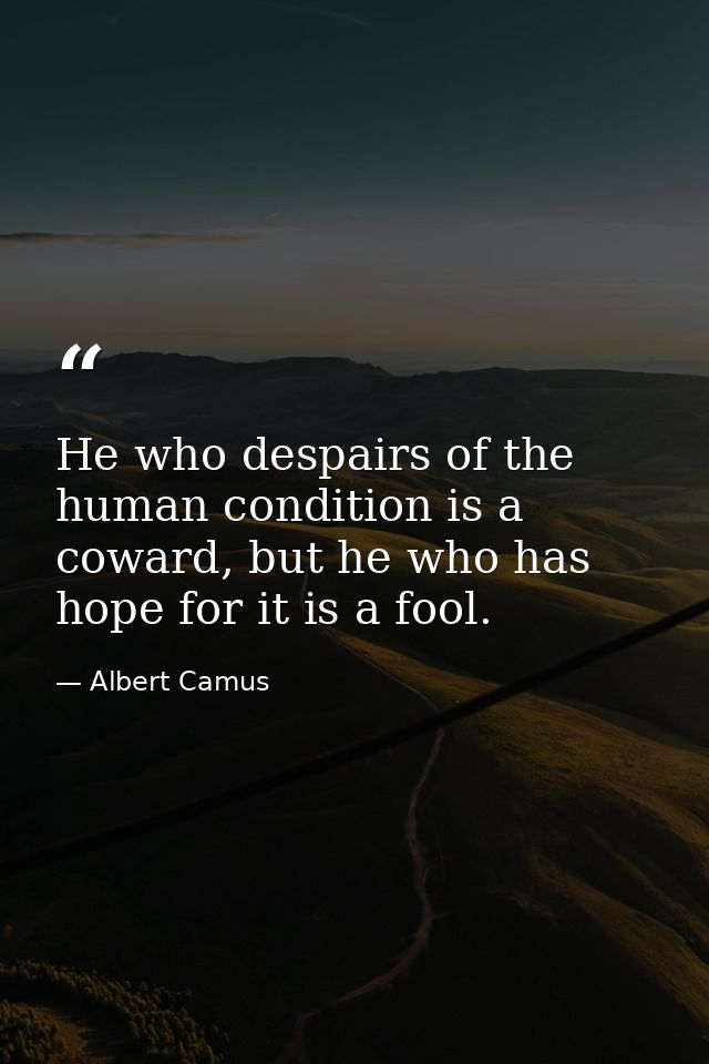 He who despairs of the human condition is a coward, but he who has hope for it is a fool. — Albert Camus