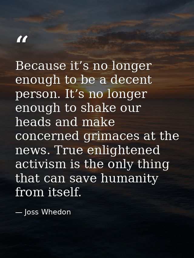 Because it’s no longer enough to be a decent person. It’s no longer enough to shake our heads and make concerned grimace — Joss Whedon