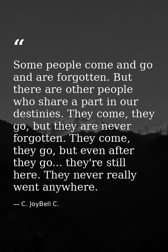 Some people come and go and are forgotten. But there are other people who share a part in our destinies. They come, they — C. JoyBell C.
