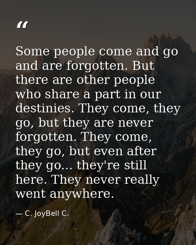 Some people come and go and are forgotten. But there are other people who share a part in our destinies. They come, they — C. JoyBell C.