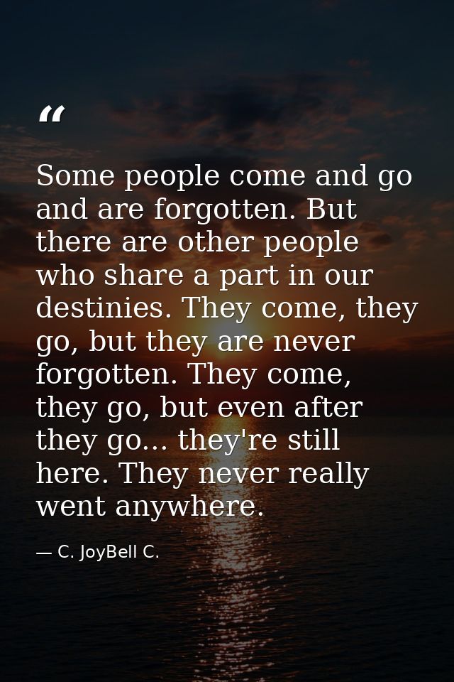 Some people come and go and are forgotten. But there are other people who share a part in our destinies. They come, they — C. JoyBell C.