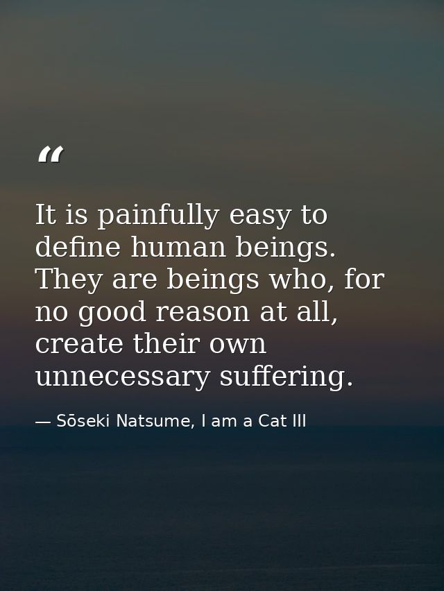 It is painfully easy to define human beings. They are beings who, for no good reason at all, create their own unnecessar — Sōseki Natsume, I am a Cat III