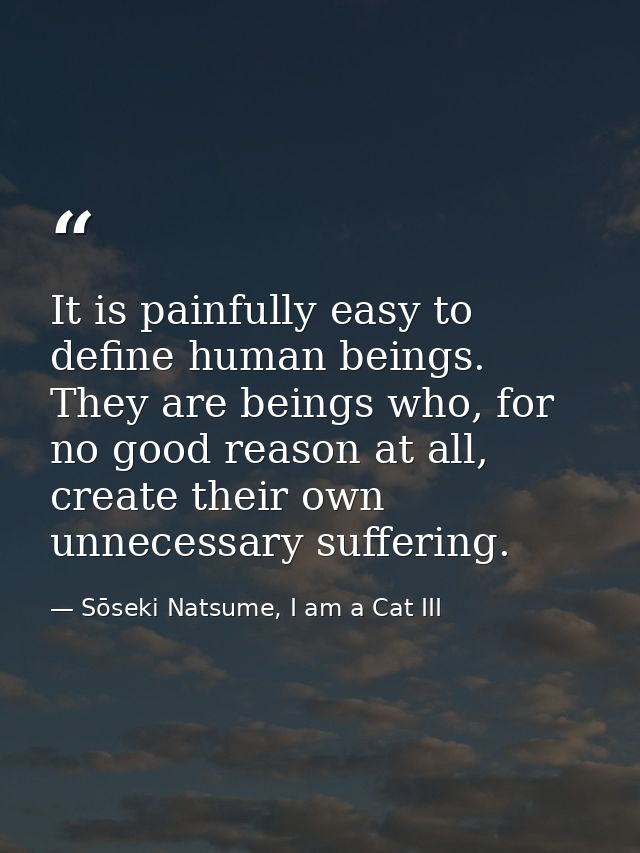 It is painfully easy to define human beings. They are beings who, for no good reason at all, create their own unnecessar — Sōseki Natsume, I am a Cat III