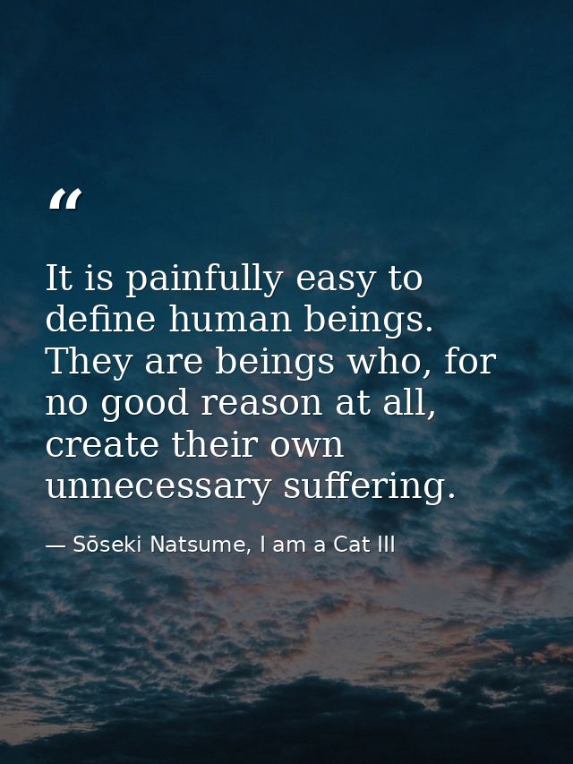 It is painfully easy to define human beings. They are beings who, for no good reason at all, create their own unnecessar — Sōseki Natsume, I am a Cat III