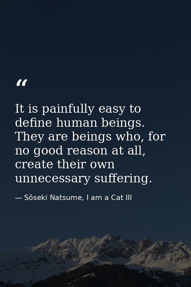 It is painfully easy to define human beings. They are beings who, for no good reason at all, create their own unnecessar — Sōseki Natsume, I am a Cat III
