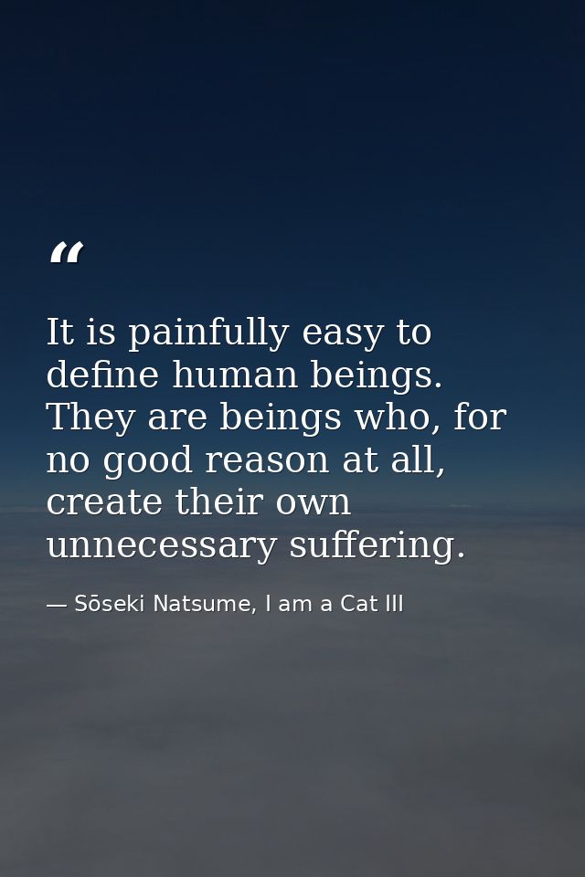 It is painfully easy to define human beings. They are beings who, for no good reason at all, create their own unnecessar — Sōseki Natsume, I am a Cat III