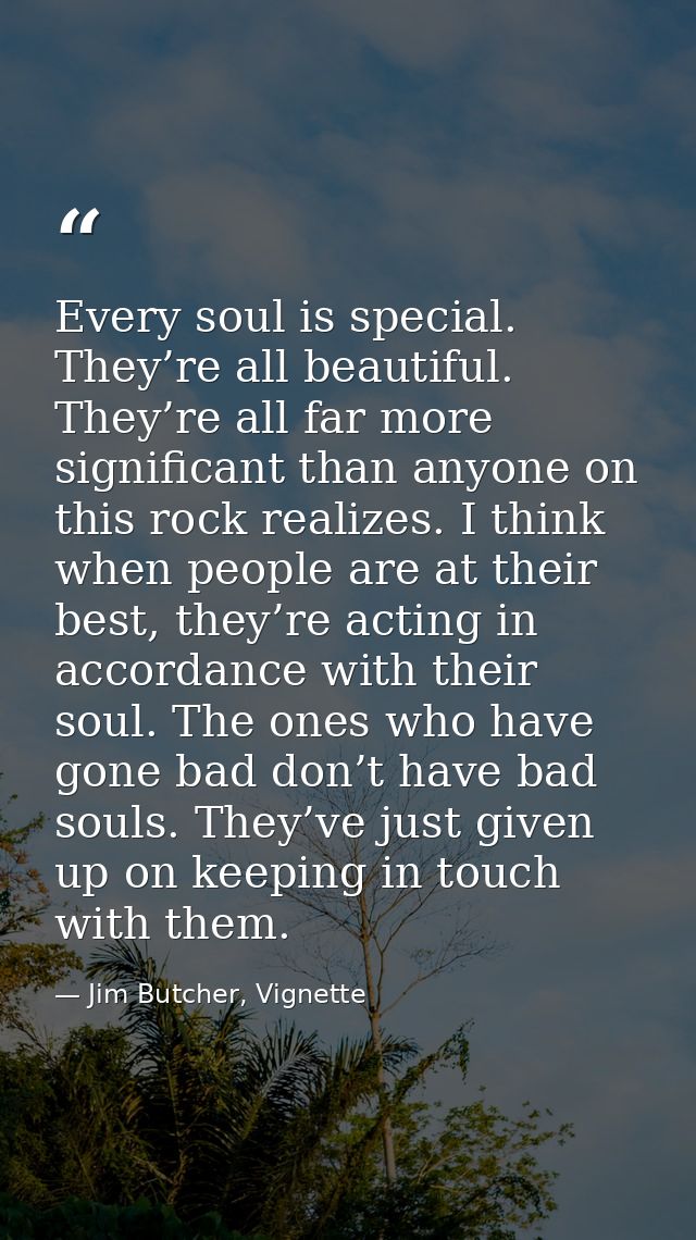 Every soul is special. They’re all beautiful. They’re all far more significant than anyone on this rock realizes. I thin — Jim Butcher, Vignette