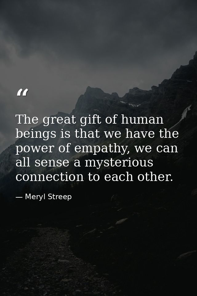 The great gift of human beings is that we have the power of empathy, we can all sense a mysterious connection to each ot — Meryl Streep