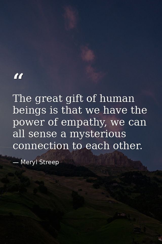 The great gift of human beings is that we have the power of empathy, we can all sense a mysterious connection to each ot — Meryl Streep