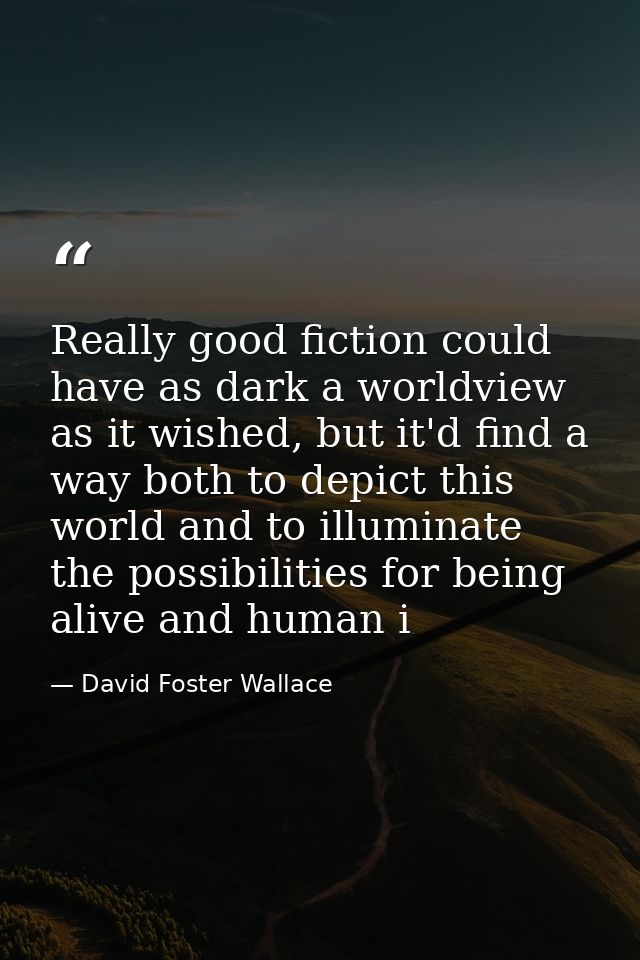 Really good fiction could have as dark a worldview as it wished, but it'd find a way both to depict this world and to il — David Foster Wallace