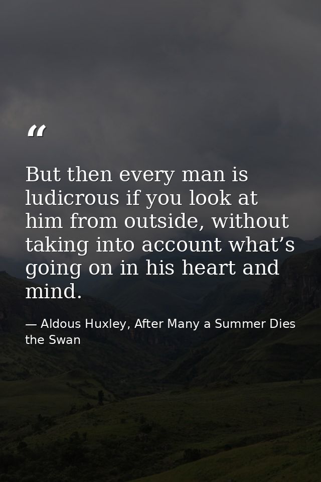 But then every man is ludicrous if you look at him from outside, without taking into account what’s going on in his hear — Aldous Huxley, After Many a Summer Dies the Swan