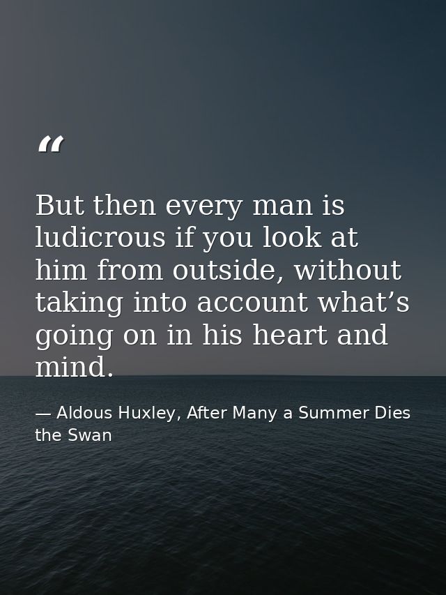 But then every man is ludicrous if you look at him from outside, without taking into account what’s going on in his hear — Aldous Huxley, After Many a Summer Dies the Swan