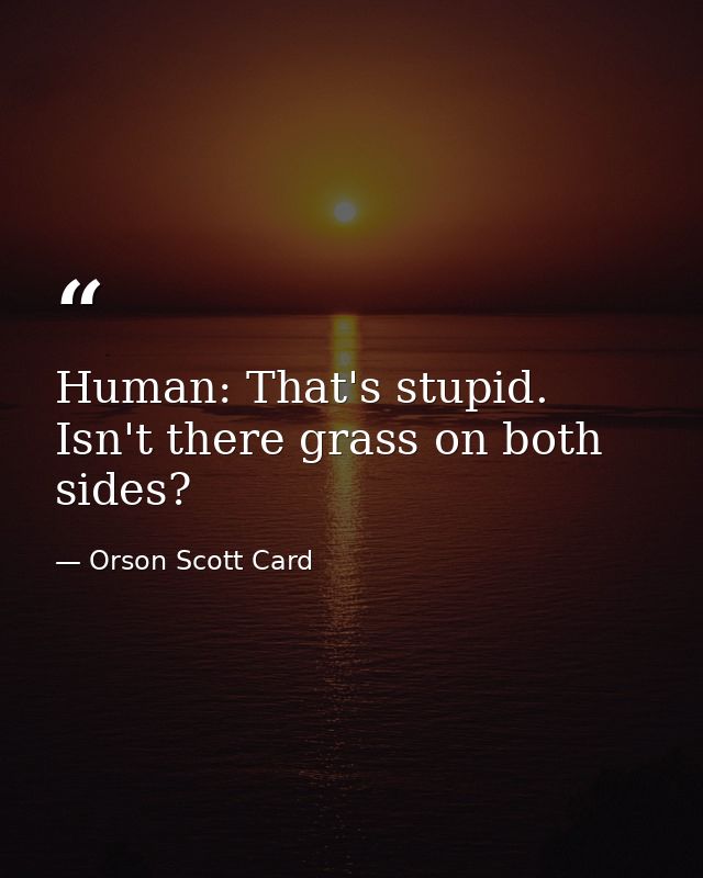 Human: That's stupid. Isn't there grass on both sides? — Orson Scott Card