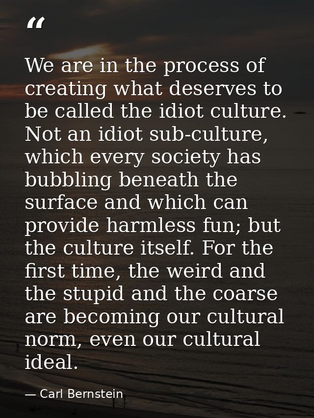 We are in the process of creating what deserves to be called the idiot culture. Not an idiot sub-culture, which every so — Carl Bernstein