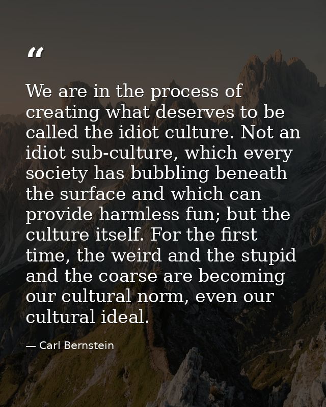 We are in the process of creating what deserves to be called the idiot culture. Not an idiot sub-culture, which every so — Carl Bernstein