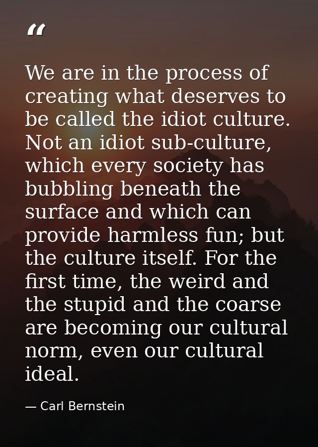 We are in the process of creating what deserves to be called the idiot culture. Not an idiot sub-culture, which every so — Carl Bernstein