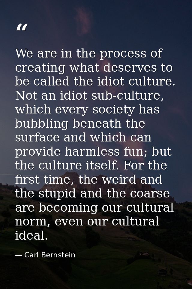 We are in the process of creating what deserves to be called the idiot culture. Not an idiot sub-culture, which every so — Carl Bernstein