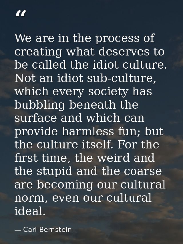 We are in the process of creating what deserves to be called the idiot culture. Not an idiot sub-culture, which every so — Carl Bernstein
