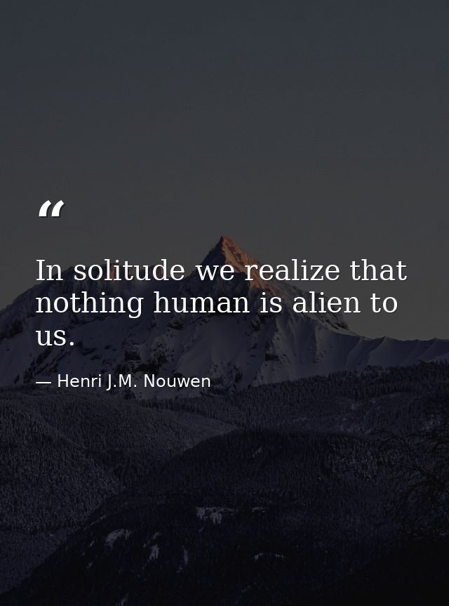 In solitude we realize that nothing human is alien to us. — Henri J.M. Nouwen