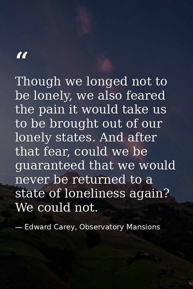 Though we longed not to be lonely, we also feared the pain it would take us to be brought out of our lonely states. And  — Edward Carey, Observatory Mansions