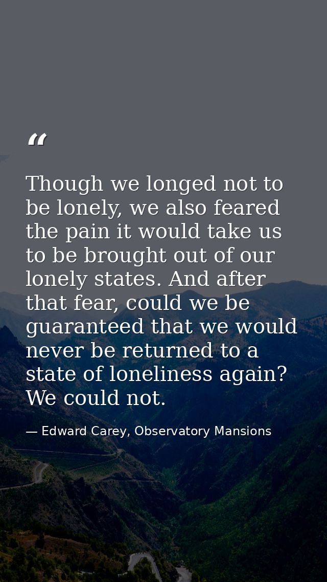 Though we longed not to be lonely, we also feared the pain it would take us to be brought out of our lonely states. And  — Edward Carey, Observatory Mansions