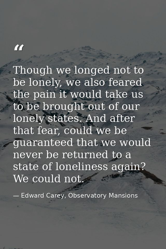 Though we longed not to be lonely, we also feared the pain it would take us to be brought out of our lonely states. And  — Edward Carey, Observatory Mansions