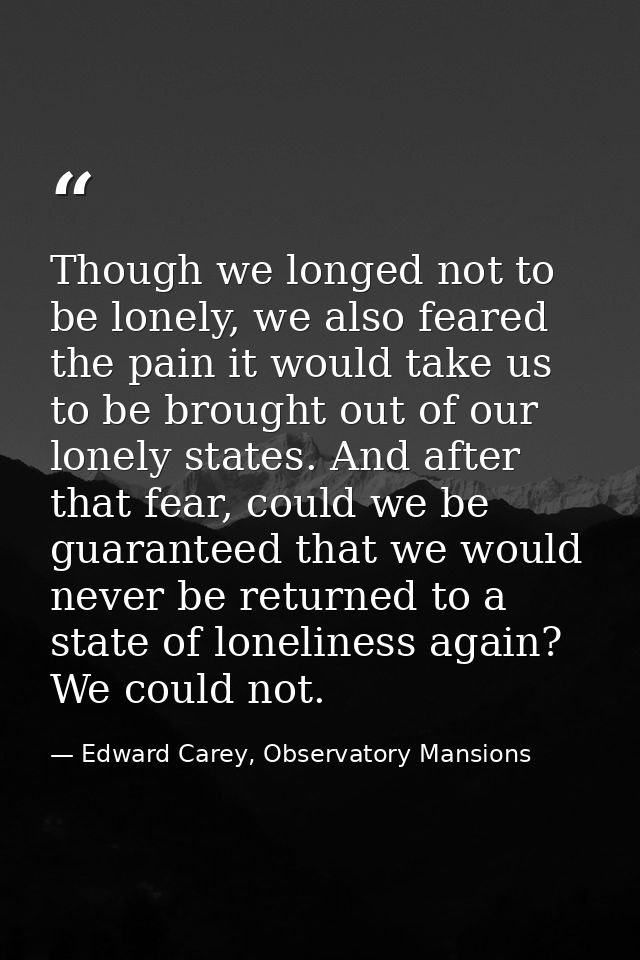 Though we longed not to be lonely, we also feared the pain it would take us to be brought out of our lonely states. And  — Edward Carey, Observatory Mansions