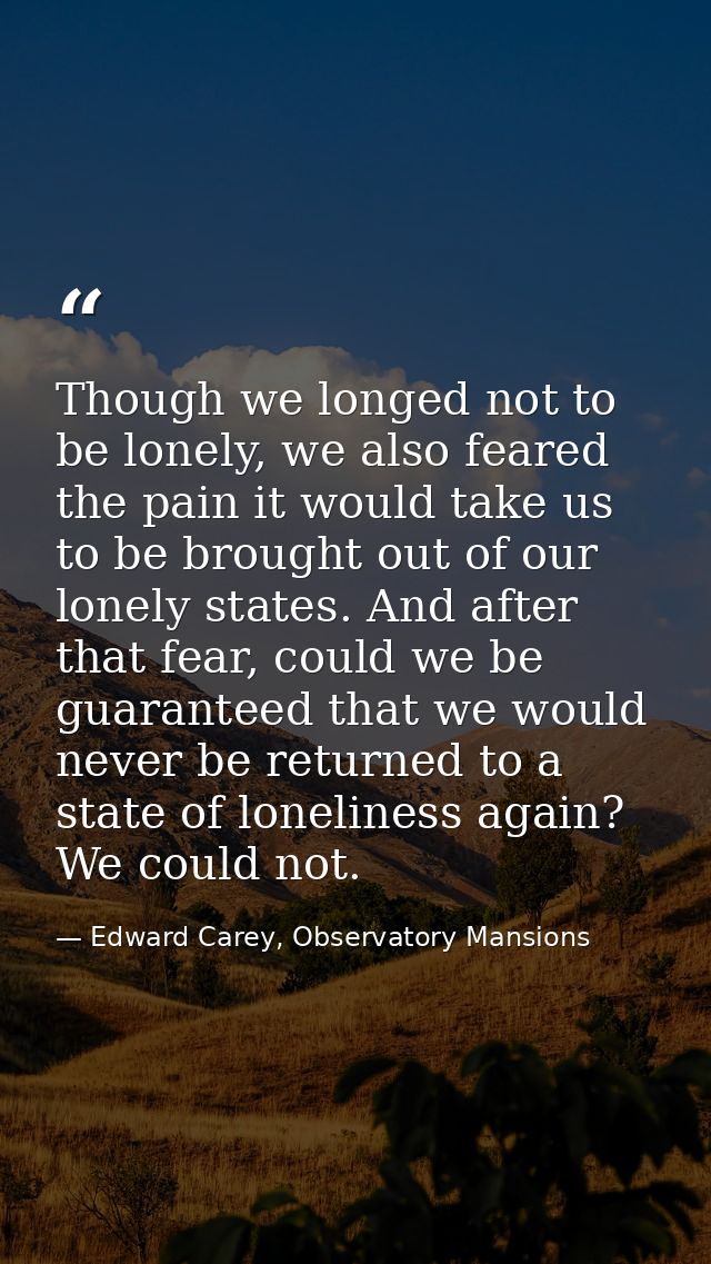 Though we longed not to be lonely, we also feared the pain it would take us to be brought out of our lonely states. And  — Edward Carey, Observatory Mansions