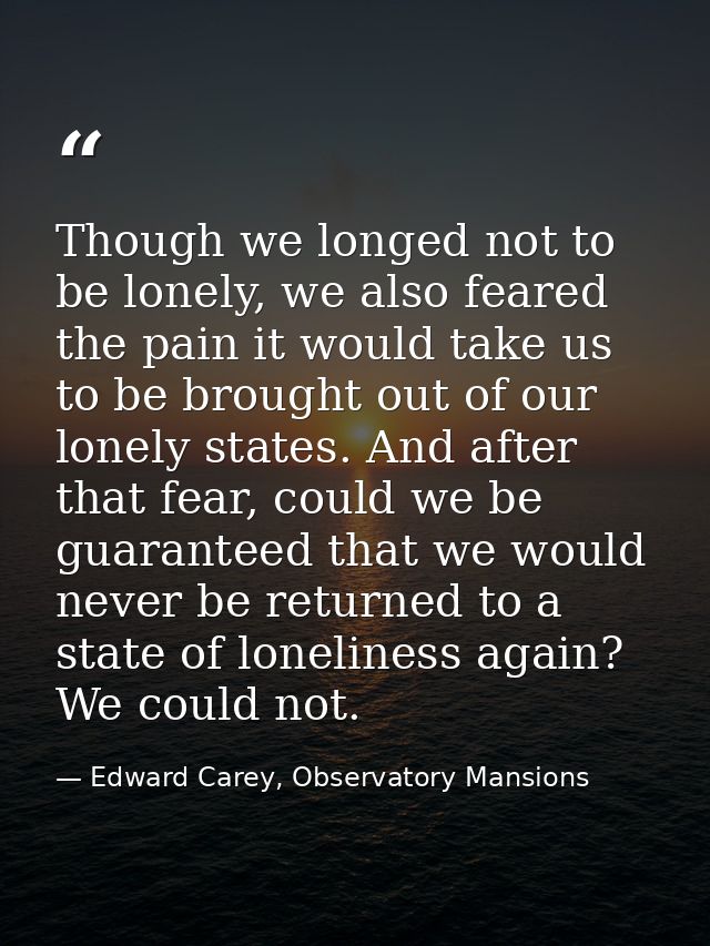 Though we longed not to be lonely, we also feared the pain it would take us to be brought out of our lonely states. And  — Edward Carey, Observatory Mansions
