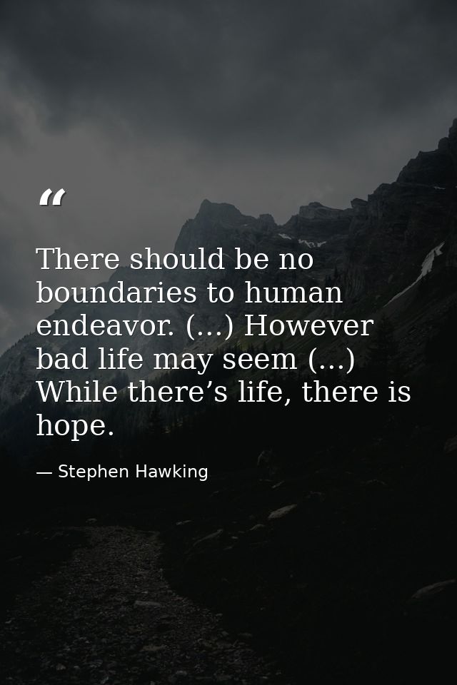 There should be no boundaries to human endeavor. (...) However bad life may seem (...) While there’s life, there is hope — Stephen Hawking