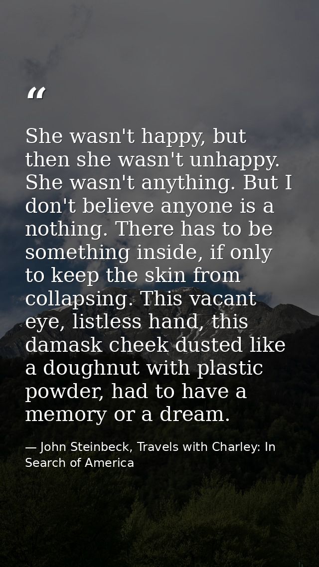 She wasn't happy, but then she wasn't unhappy. She wasn't anything. But I don't believe anyone is a nothing. There has t — John Steinbeck, Travels with Charley: In Search of America
