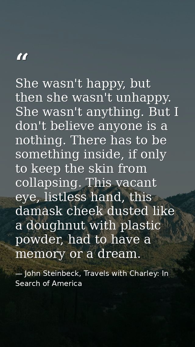 She wasn't happy, but then she wasn't unhappy. She wasn't anything. But I don't believe anyone is a nothing. There has t — John Steinbeck, Travels with Charley: In Search of America