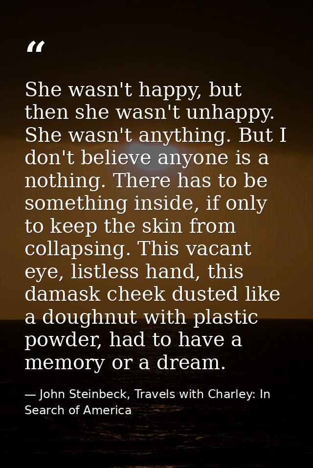 She wasn't happy, but then she wasn't unhappy. She wasn't anything. But I don't believe anyone is a nothing. There has t — John Steinbeck, Travels with Charley: In Search of America