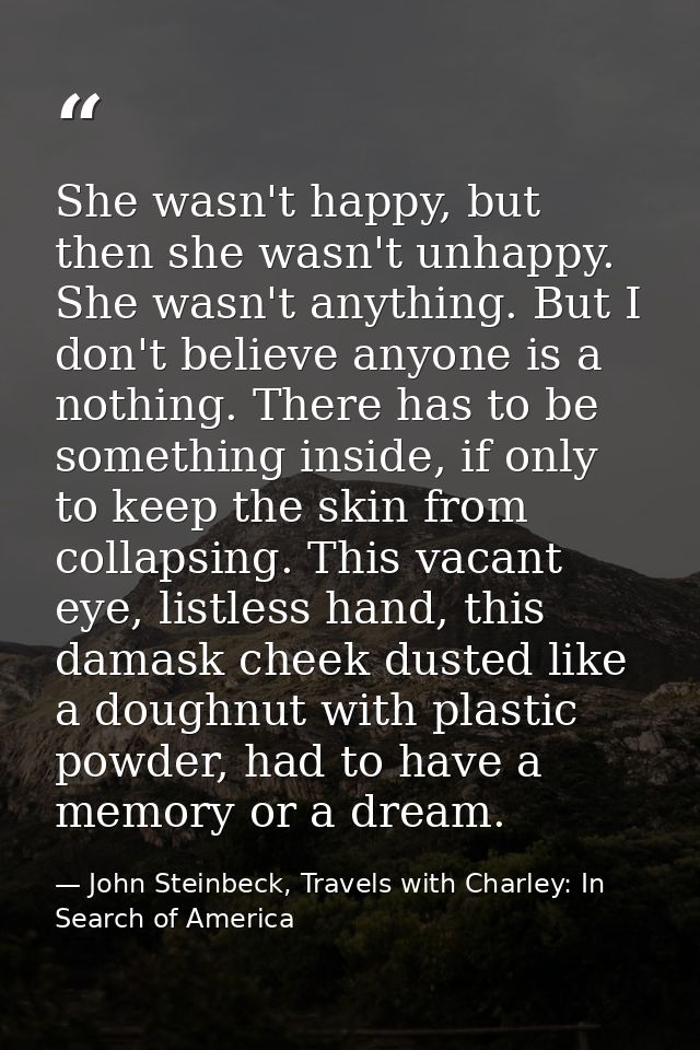 She wasn't happy, but then she wasn't unhappy. She wasn't anything. But I don't believe anyone is a nothing. There has t — John Steinbeck, Travels with Charley: In Search of America