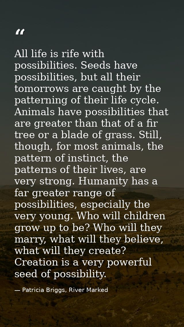 All life is rife with possibilities. Seeds have possibilities, but all their tomorrows are caught by the patterning of t — Patricia Briggs, River Marked