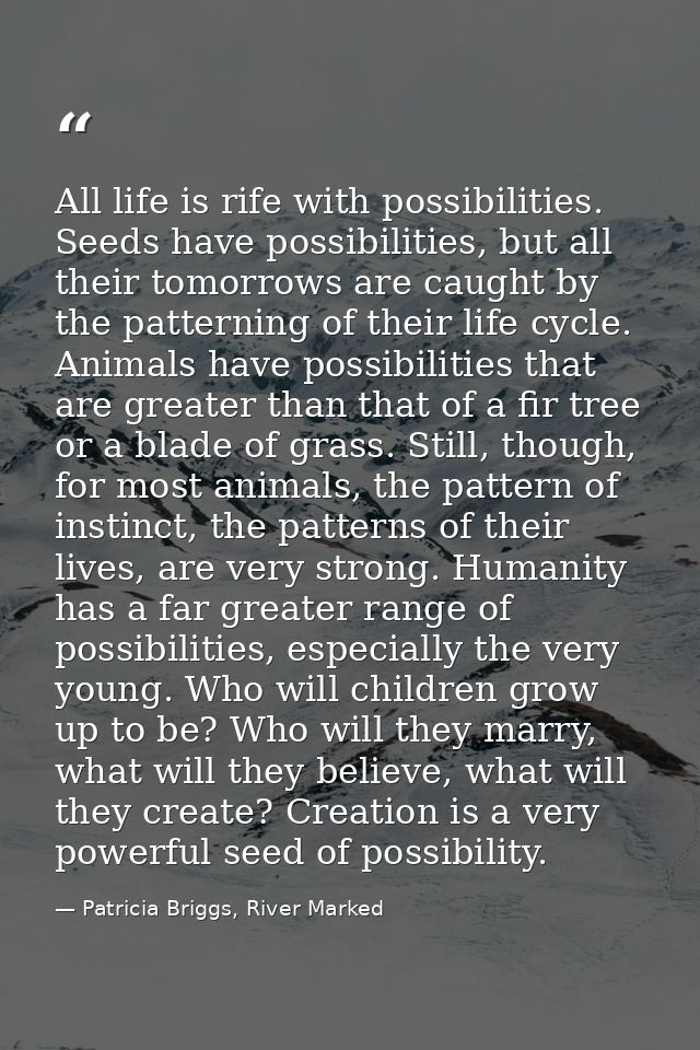 All life is rife with possibilities. Seeds have possibilities, but all their tomorrows are caught by the patterning of t — Patricia Briggs, River Marked