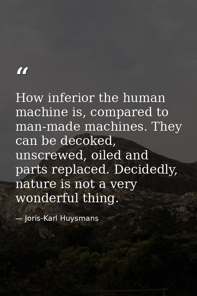 How inferior the human machine is, compared to man-made machines. They can be decoked, unscrewed, oiled and parts replac — Joris-Karl Huysmans