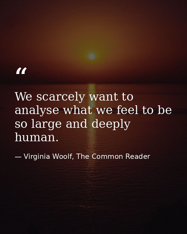 We scarcely want to analyse what we feel to be so large and deeply human. — Virginia Woolf, The Common Reader