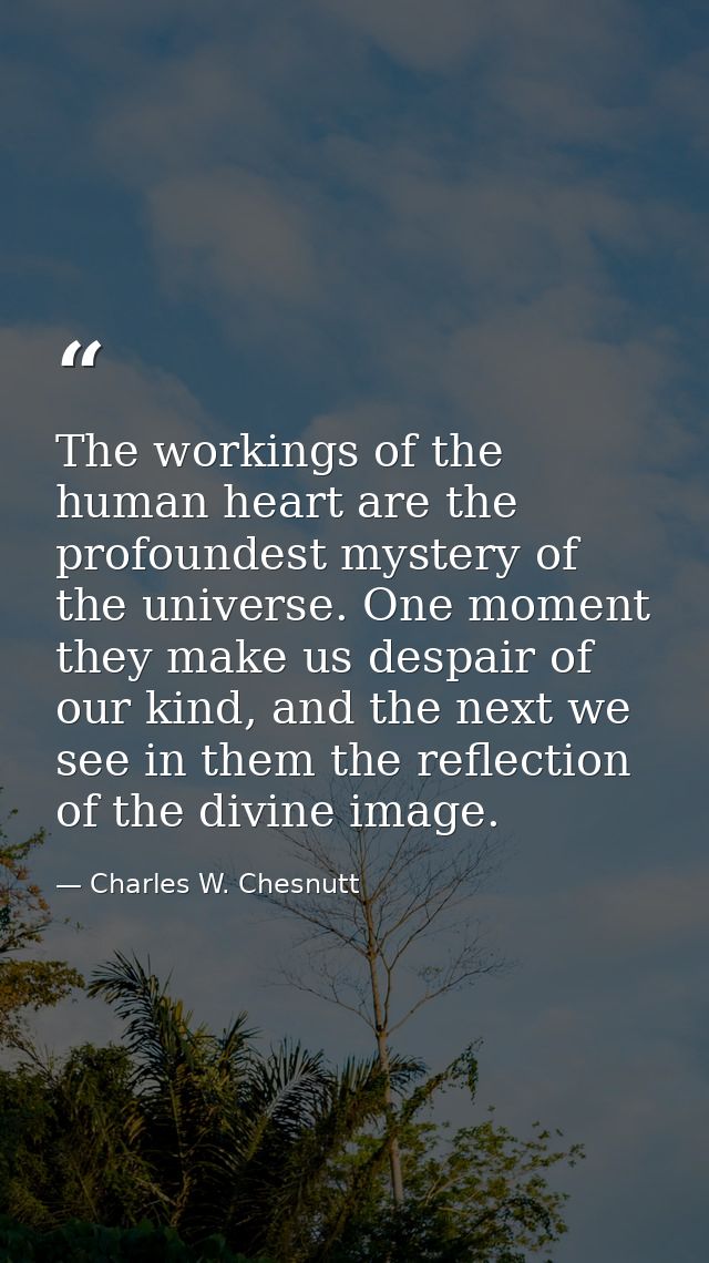 The workings of the human heart are the profoundest mystery of the universe. One moment they make us despair of our kind — Charles W. Chesnutt