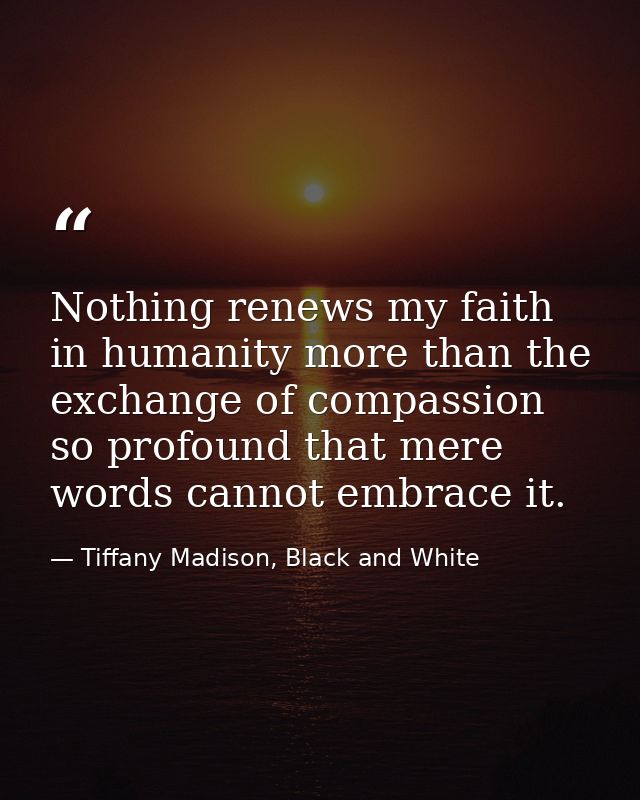 Nothing renews my faith in humanity more than the exchange of compassion so profound that mere words cannot embrace it. — Tiffany Madison, Black and White