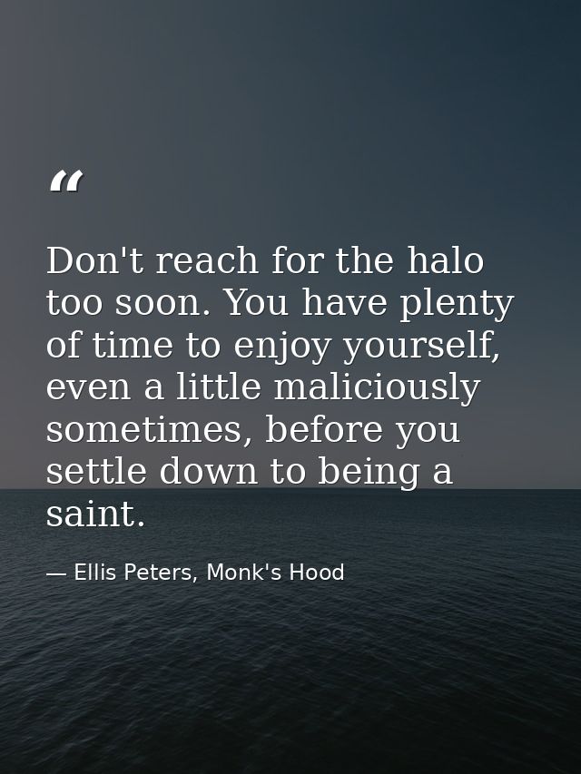 Don't reach for the halo too soon. You have plenty of time to enjoy yourself, even a little maliciously sometimes, befor — Ellis Peters, Monk's Hood