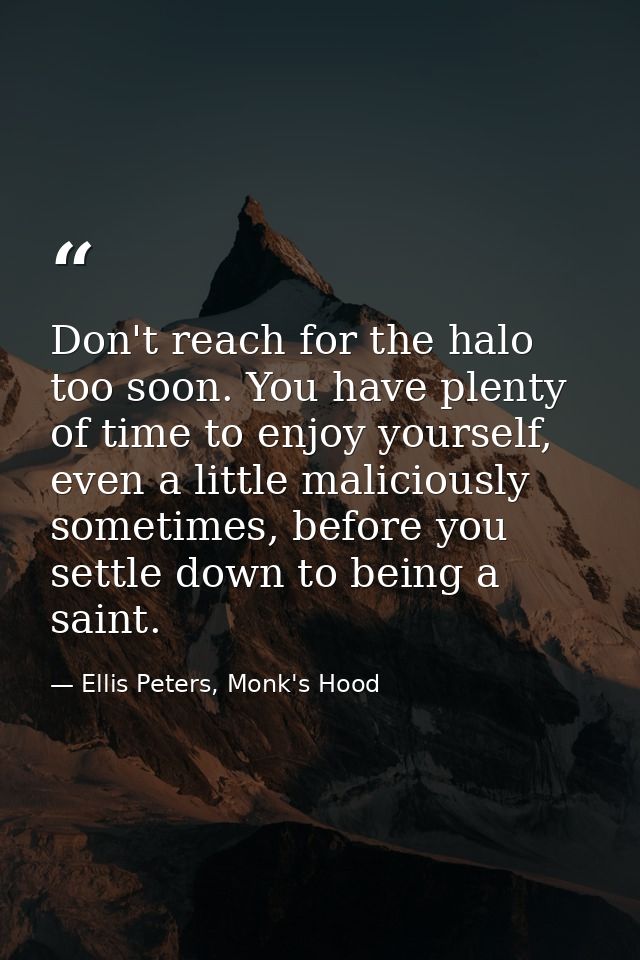 Don't reach for the halo too soon. You have plenty of time to enjoy yourself, even a little maliciously sometimes, befor — Ellis Peters, Monk's Hood