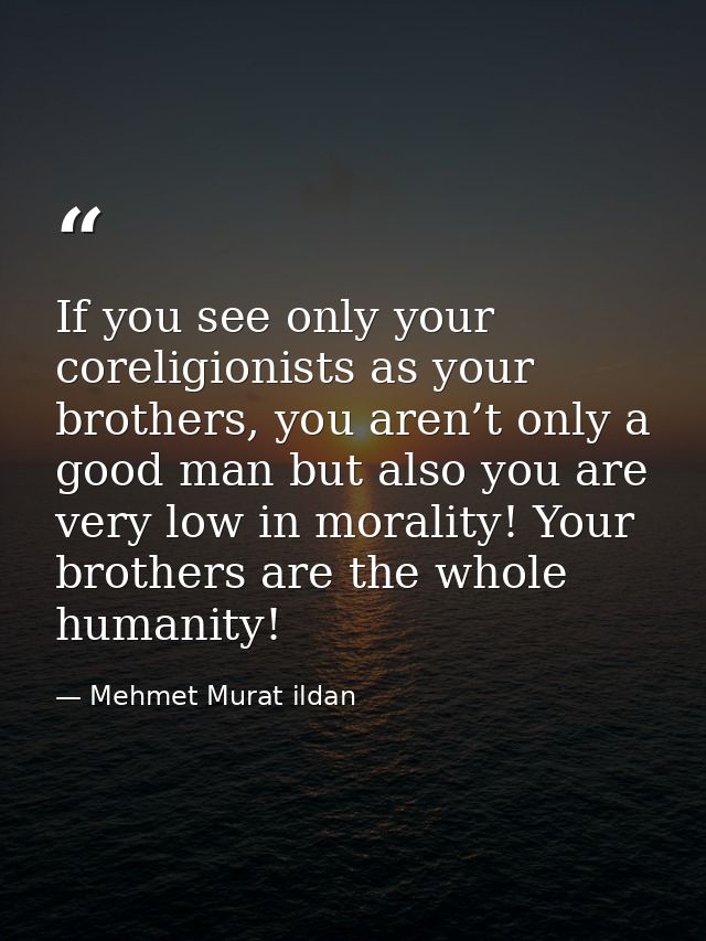 If you see only your coreligionists as your brothers, you aren’t only a good man but also you are very low in morality!  — Mehmet Murat ildan