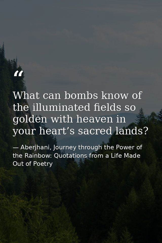 What can bombs know of the illuminated fields so golden with heaven in your heart’s sacred lands? — Aberjhani, Journey through the Power of the Rainbow: Quotations from a Life Made Out of Poetry
