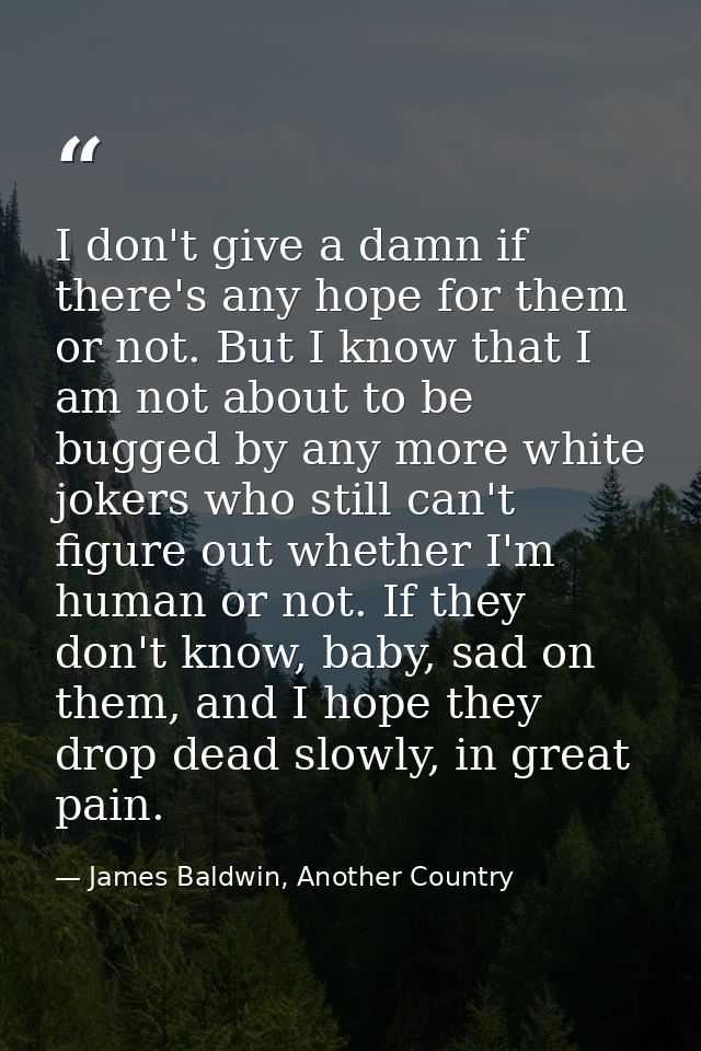 I don't give a damn if there's any hope for them or not. But I know that I am not about to be bugged by any more white j — James Baldwin, Another Country