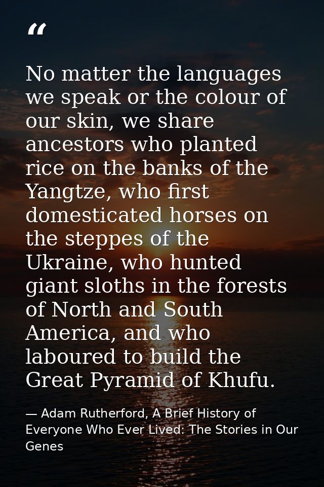 No matter the languages we speak or the colour of our skin, we share ancestors who planted rice on the banks of the Yang — Adam Rutherford, A Brief History of Everyone Who Ever Lived: The Stories in Our Genes